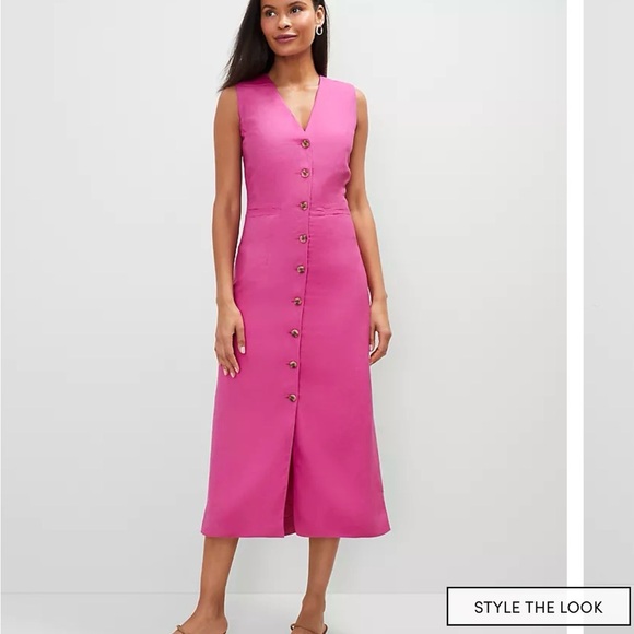Ann Taylor Factory Dresses & Skirts - Ann Taylor Linen Blend Rose Violet V-Neck Dress